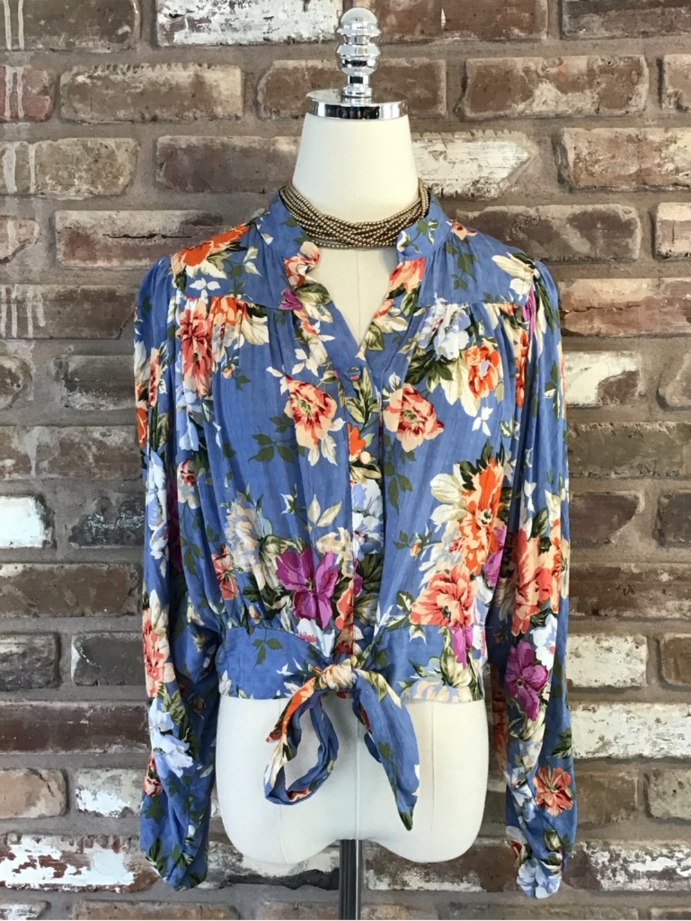 RACHEL Rachel Roy Periwinkle Blue Floral Tie-Front Blouse L - Picture 3 of 9